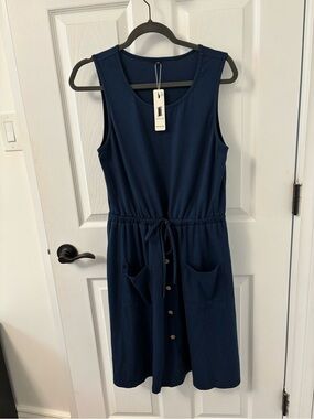 NWT Sleeveless Navy Drawstring Pocket Midi Dress